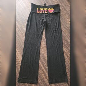 Y2K Forever 17 Black Foldover Love Sequin Yoga Pants Size Large